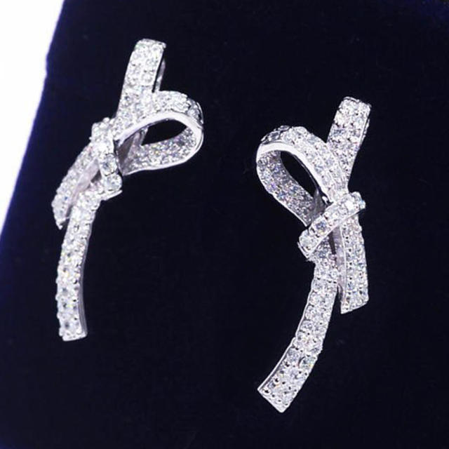 Elegant diamond bow studs earrings