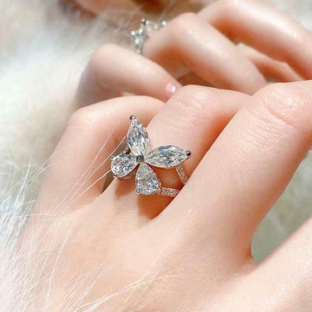 Korean fashion diamond butterfly women rings