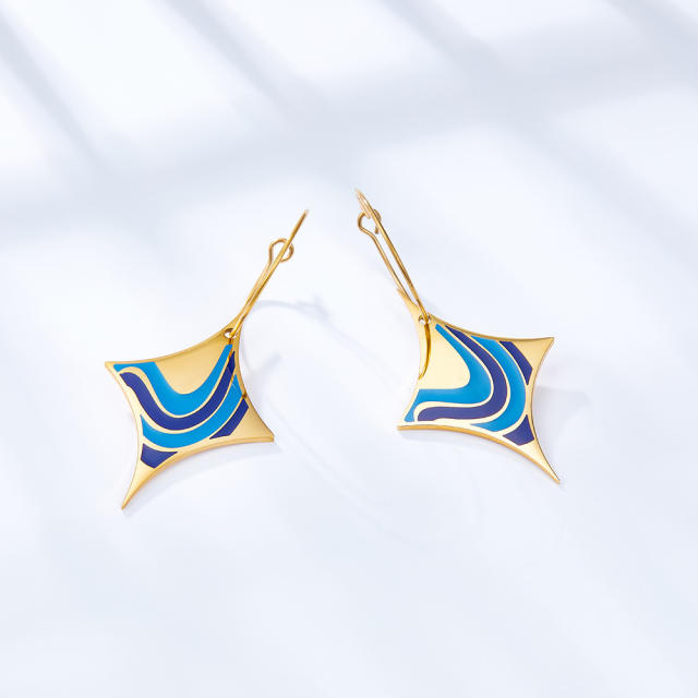 Occident fashion color enamel geometric shape stainless steel earrings