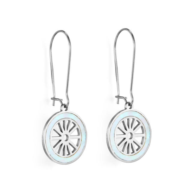 Korean fashion geometric shape color enamel stainless steel earrings