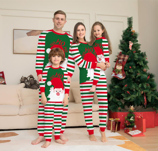 2022 Green color striped christmas pajamas