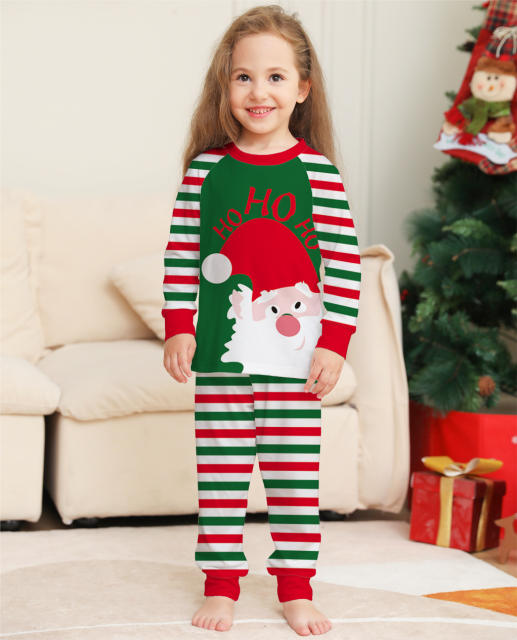 2022 Green color striped christmas pajamas