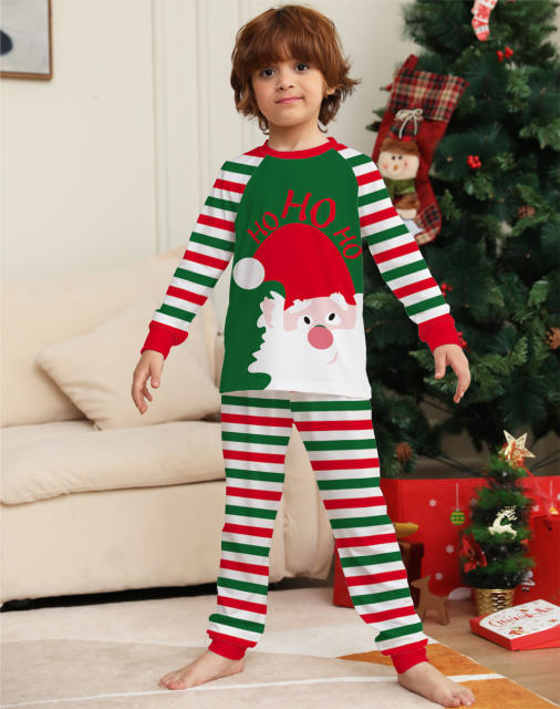 2022 Green color striped christmas pajamas