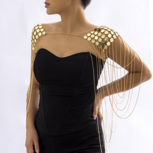 Geometric sequins metal chain tassel shoulder accessory