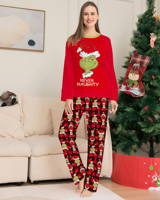 Amazon hot sale red color grinch pattern christmas pajamas