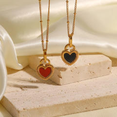 French elegant two side heart lock stainless steel necklace