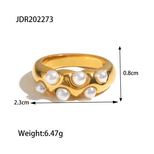 Vintage pearl beads stainless steel rings