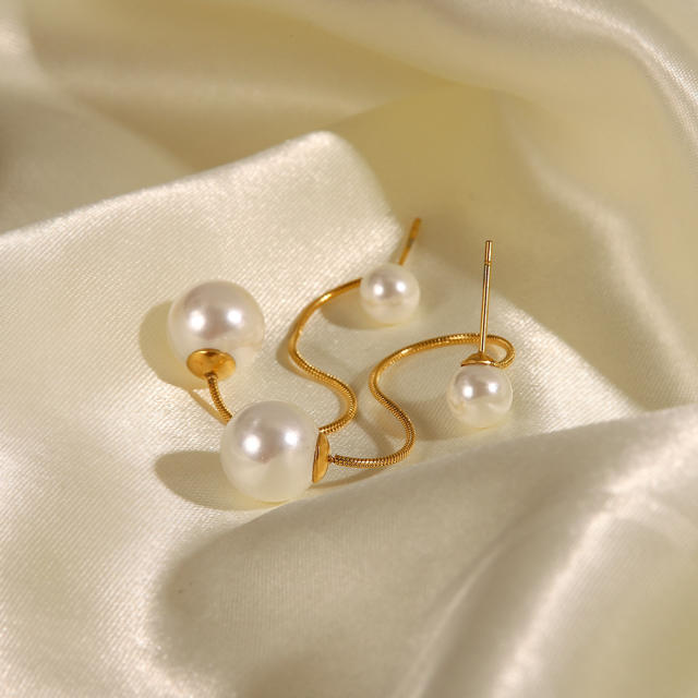 Elegant easy match pearl beads long earrings stainless steel earrings