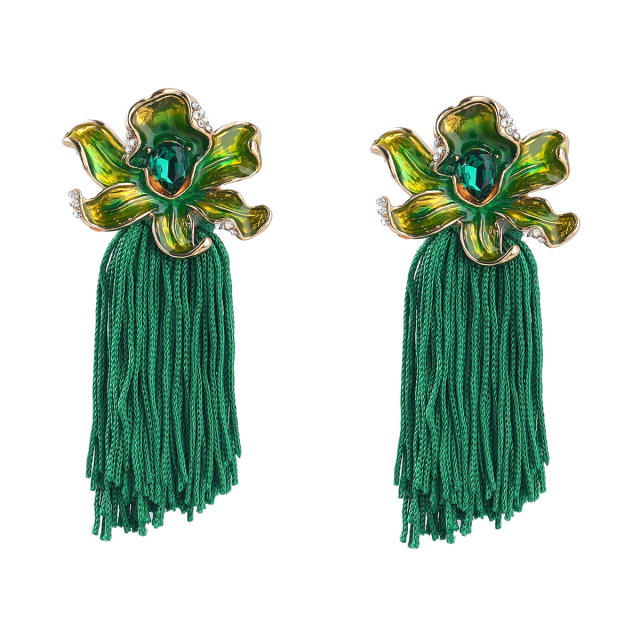 Boho color enamel flower colorful tassel earrings