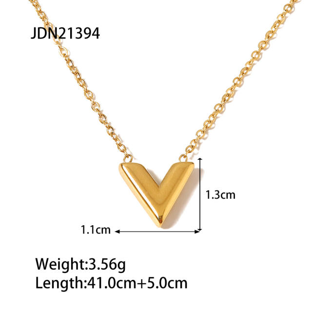 Concise V letter stainless steel necklace