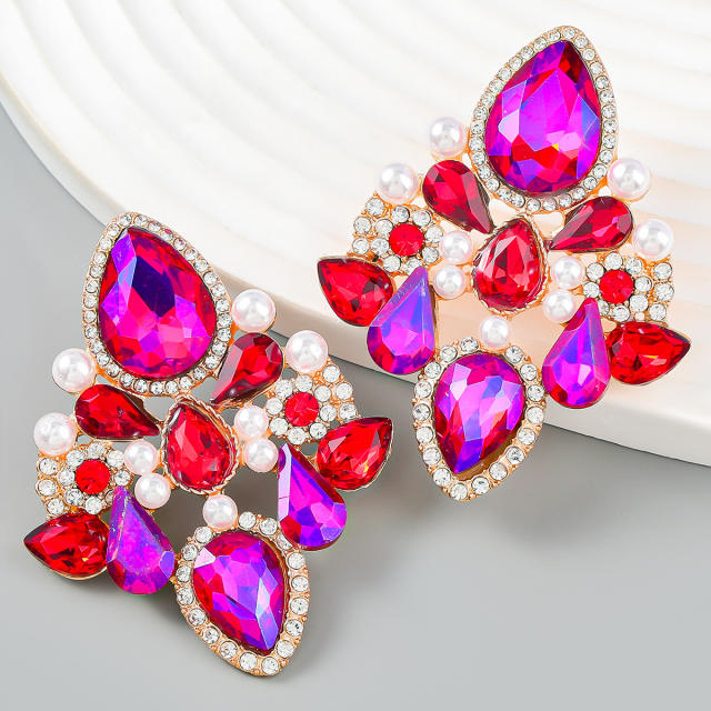 Luxury color glass crystal statement studs earrings