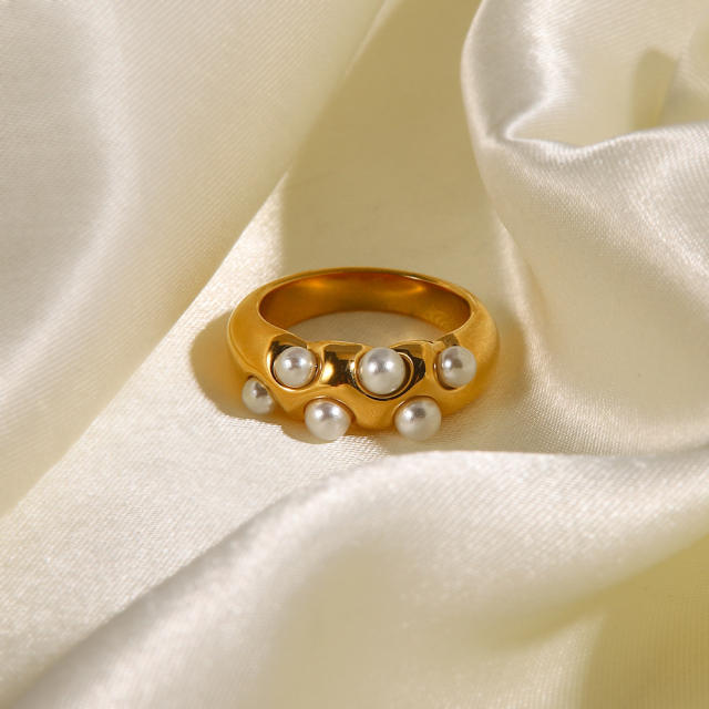 Vintage pearl beads stainless steel rings