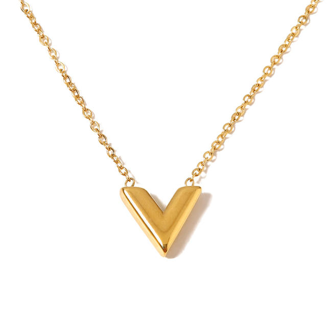 Concise V letter stainless steel necklace