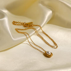 Elegant pearl pendant dainty stainless steel necklace