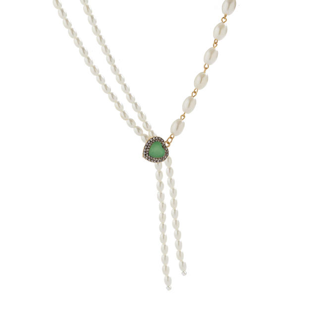 Elegant faux pearl beaded lariet necklace