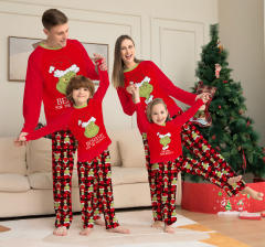 Amazon hot sale red color grinch pattern christmas pajamas