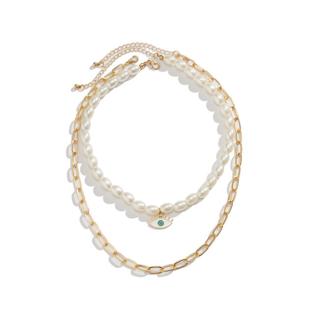 Elegant faux pearl two layer necklace