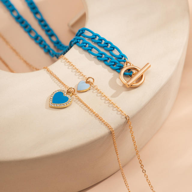 Y2K super cool blue color chain layer necklace