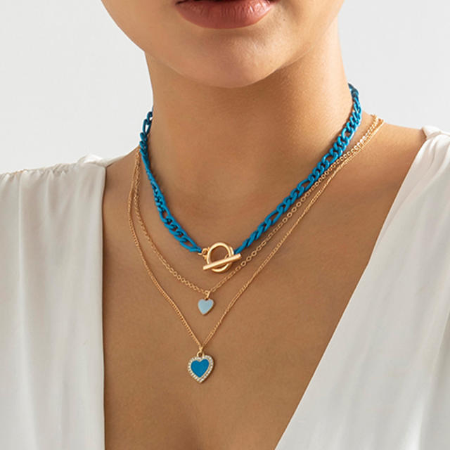 Y2K super cool blue color chain layer necklace