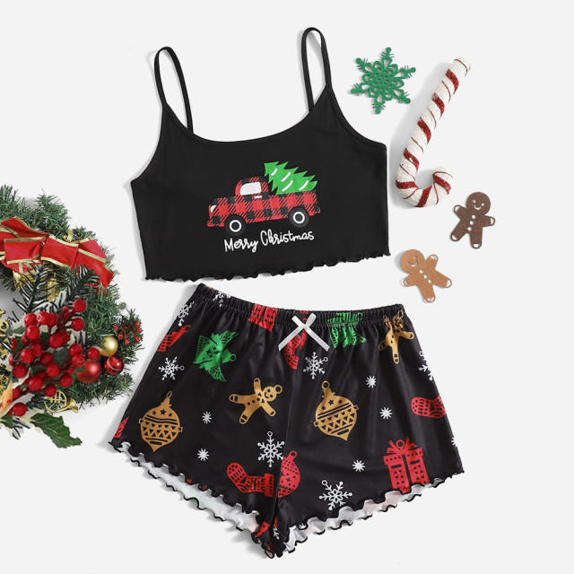 Summer short strapy christmas series pajamas