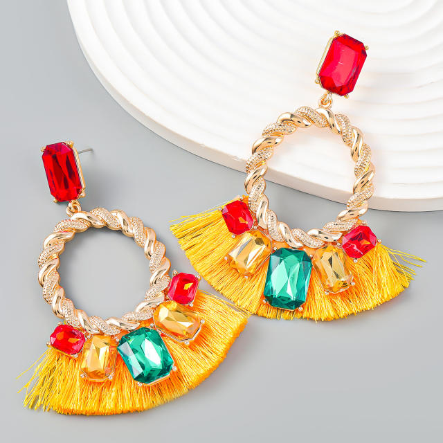 Popular colorful tassel fan shape earrings