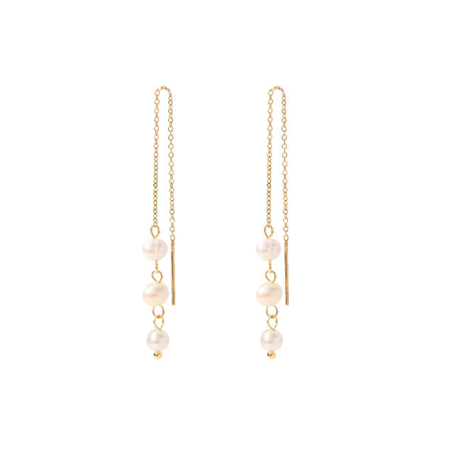 INS pearl beads stainless steel earrings threader earrings