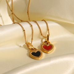 French elegant two side heart lock stainless steel necklace