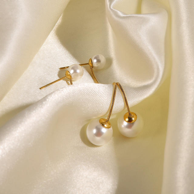Elegant easy match pearl beads long earrings stainless steel earrings