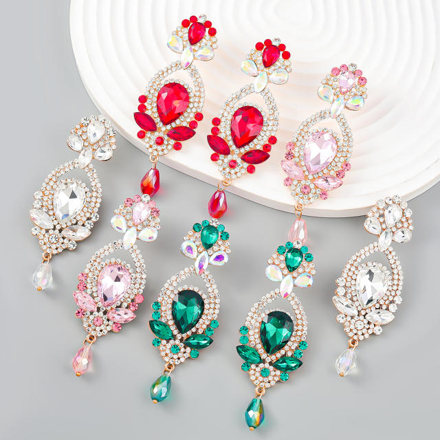Super shiny colorful glass crystal statement earrings
