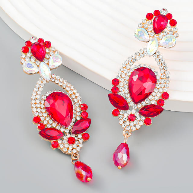 Super shiny colorful glass crystal statement earrings