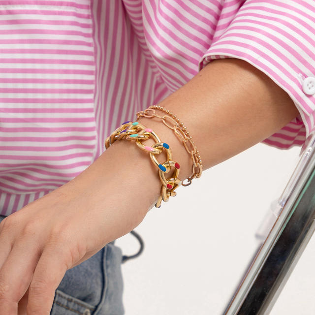 Color enamel metal chain bracelet set