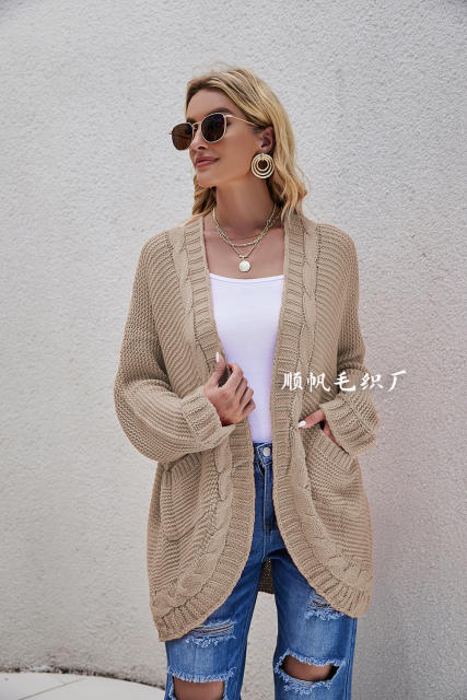 Autumn plain color knitted women cardigan