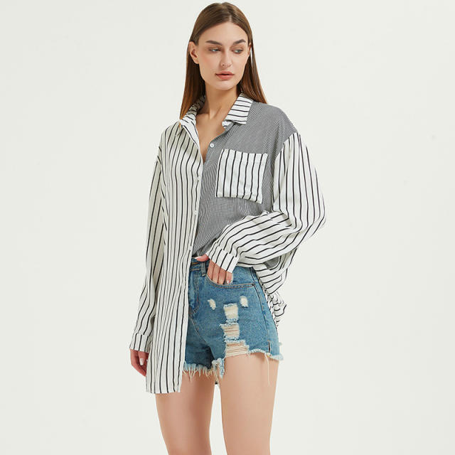 Striped color matching blouse