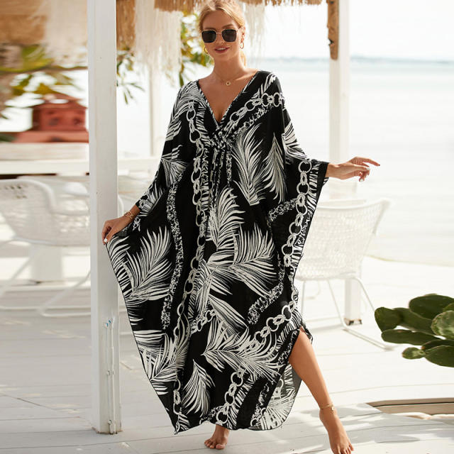 Boho color pattern loose beach dress bikini cover up