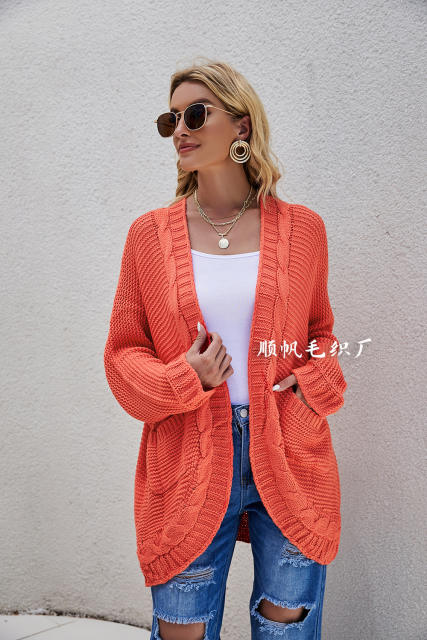 Autumn plain color knitted women cardigan