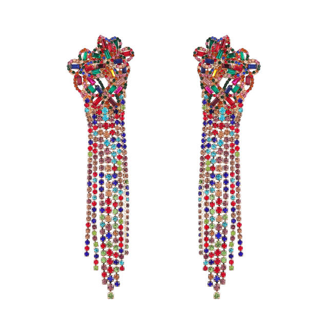 Elegant full of color diamond tassel earrings