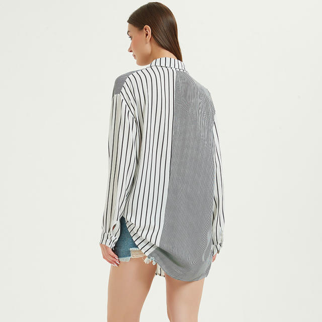 Striped color matching blouse