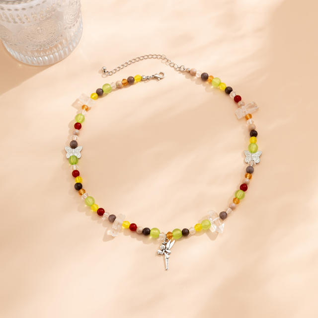 Colorful faux crystal beads necklace