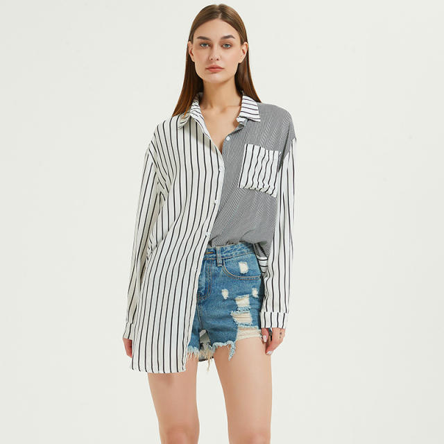 Striped color matching blouse