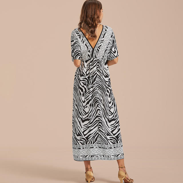 Elegant zebra pattern loose beach dress bikini cover up