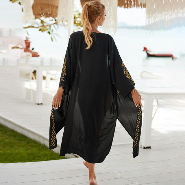 Occident fashion black color cardigan bikini cover up