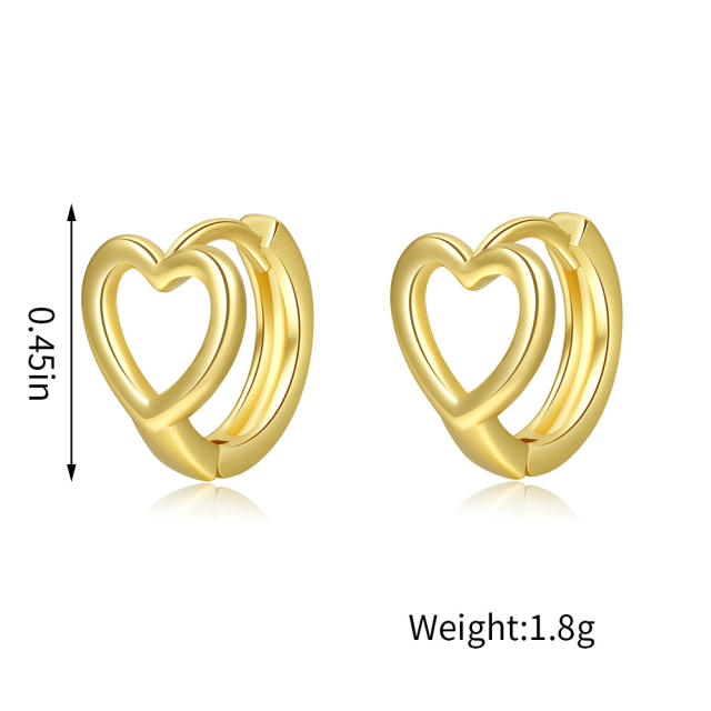 Hot sale hollow heart gold color huggie earrings