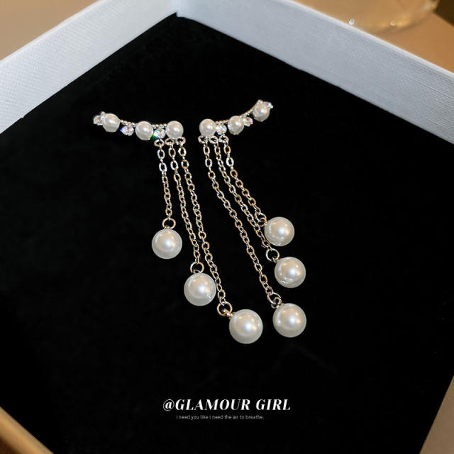 925 needle pearl beads tassel earrings