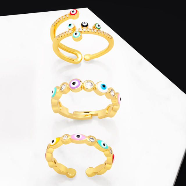 INS color enamel evil eye adjustable rings