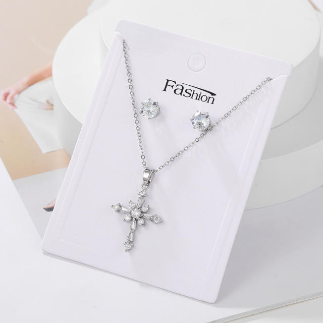 Elegant diamond cross necklace set