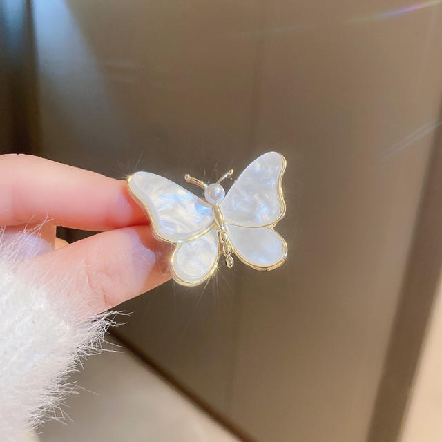 Real gold plated pearl shell flower butterfly brooch