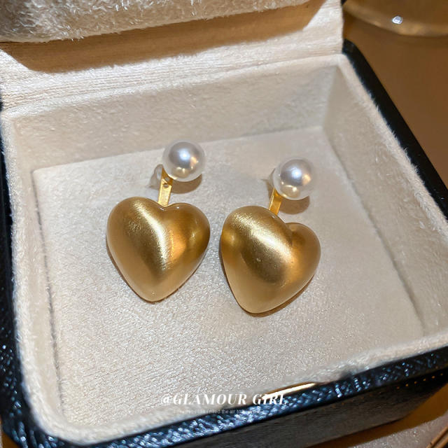 925 needle gold color heart earrings