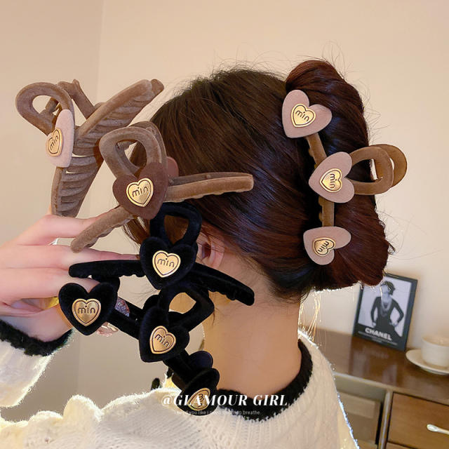Korean fashion winter design velvet heart hair claw clips