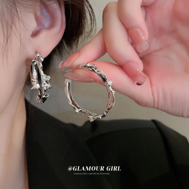 925 needle irregular shape hoop earrings