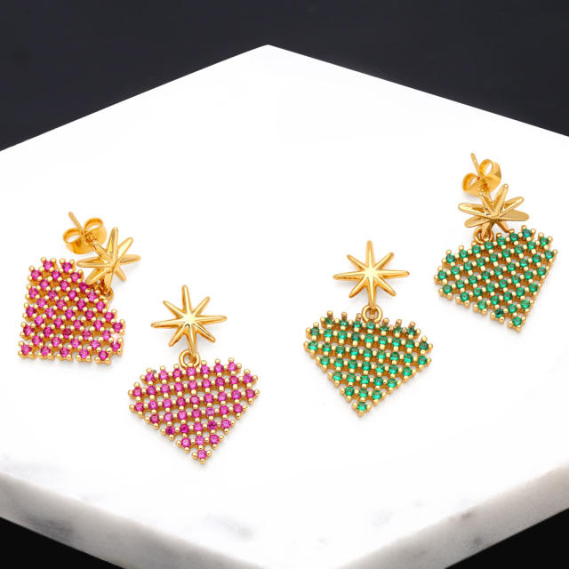 Luxury colorful cubic zircon heart earrings